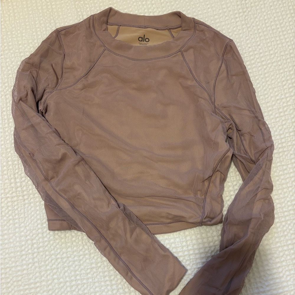 ALO Yoga Mauve Long-Sleeve Mesh Crop Top